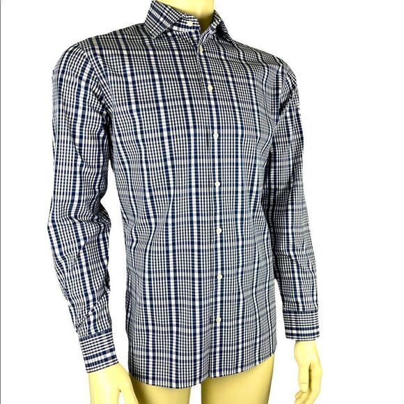 NWOT 1901 Nordstrom L/S Casual Button Down Trim Fit Navy/White Plaid Sz 16/34-35 - Picture 3 of 9